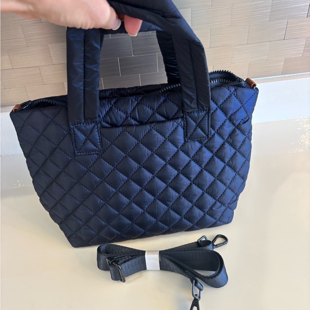 Quilted Navy Tote Bag with Strap With  Matching Makeup Case